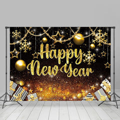 Lofaris Golden Glitter Bauble Gifts Happy New Year Backdrop