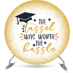 Lofaris Golden Glitter Black Cap Star Round Graduation Backdrop