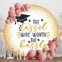 Lofaris Golden Glitter Black Cap Star Round Graduation Backdrop