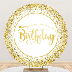 Lofaris Golden Glitter Bokeh Round Happy Birthday Backdrop