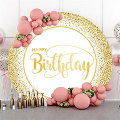 Lofaris Golden Glitter Bokeh Round Happy Birthday Backdrop