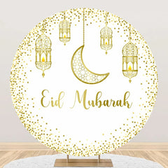 Lofaris Golden Glitter Moon Lantern White Round Eid Backdrop