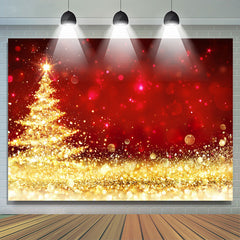 Lofaris Golden Glitter Red Photography Christmas Backdrop