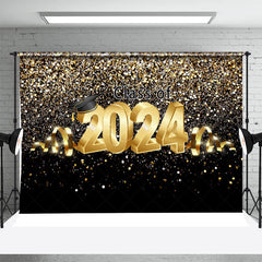 Lofaris Golden Glitter Ribbons Hat 2024 Graduation Backdrop