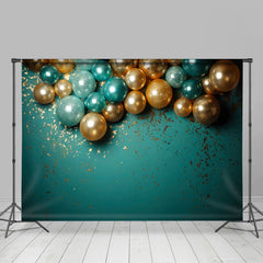 Lofaris Golden Green Balloons Birthday Cake Smash Backdrop