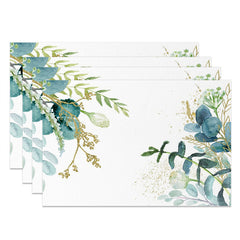 Lofaris Golden Green Floral Leaves Dining Set Of 4 Placemats