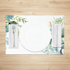 Lofaris Golden Green Floral Leaves Dining Set Of 4 Placemats