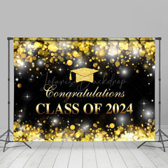 Lofaris Golden Hat Bokeh Black 2024 Graduation Backdrop