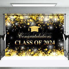 Lofaris Golden Hat Bokeh Black 2024 Graduation Backdrop