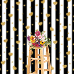 Lofaris Golden Hearts Black Stripes Valentines Day Backdrop