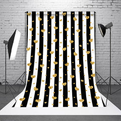 Lofaris Golden Hearts Black Stripes Valentines Day Backdrop