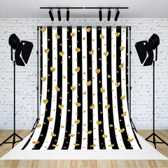 Lofaris Golden Hearts Black Stripes Valentines Day Backdrop