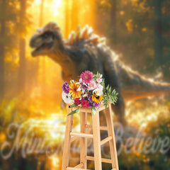 Lofaris Golden Jungle Dinosaur Water Splash Photo Backdrop