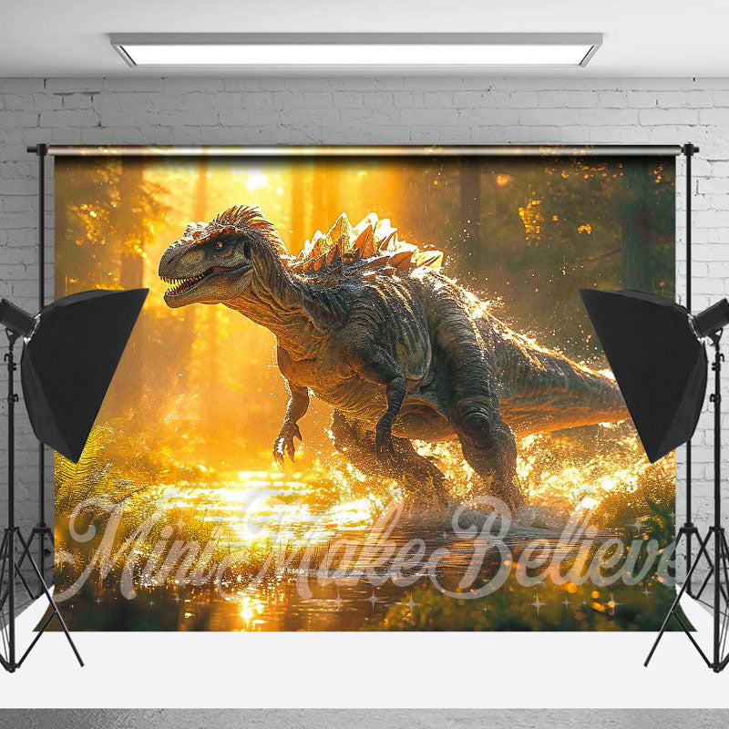 Lofaris Golden Jungle Dinosaur Water Splash Photo Backdrop