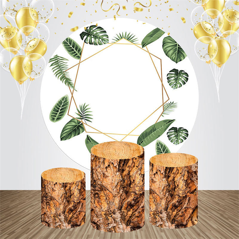 Lofaris Golden Lines Leaves Wood Round Birthday Backdrop Kit