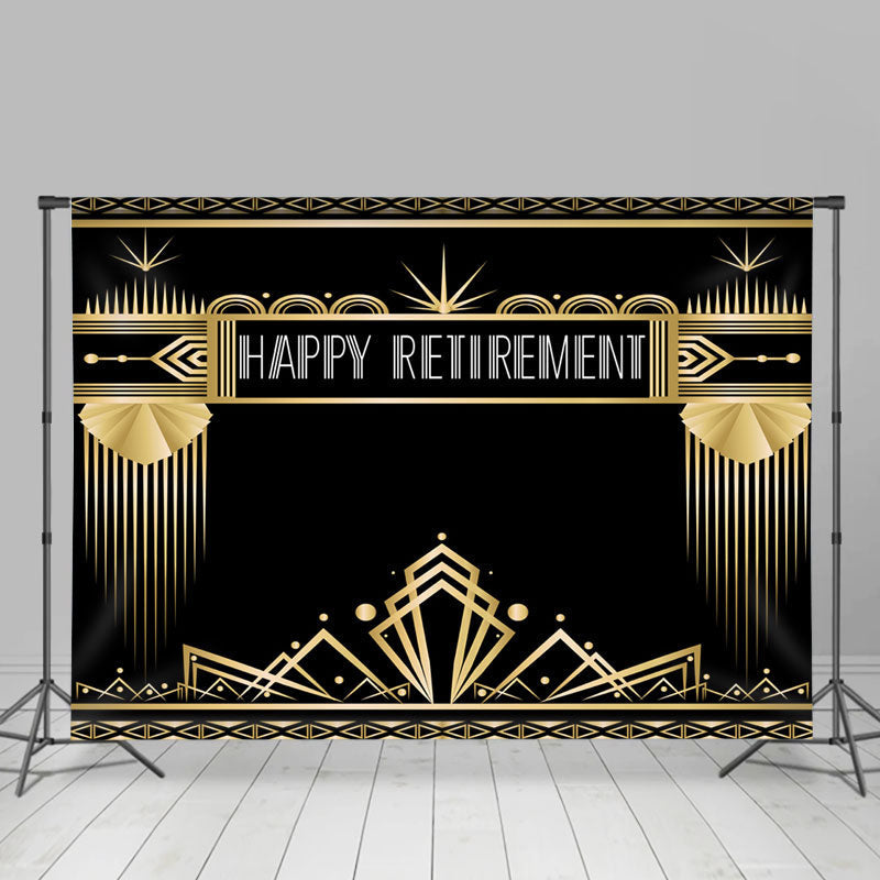 Lofaris Golden Lines Pattern Black Happy Retirement Backdrop