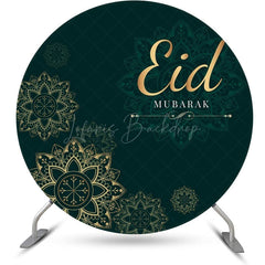 Lofaris Golden Mandala Art Green Round Eid Mubarak Backdrop