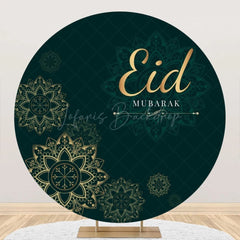 Lofaris Golden Mandala Art Green Round Eid Mubarak Backdrop