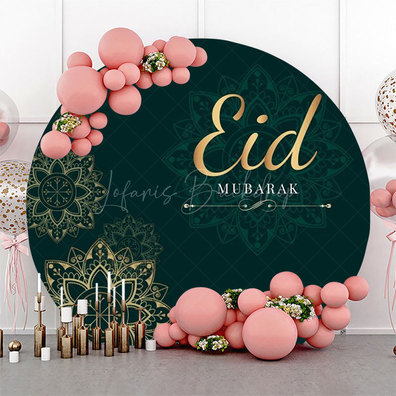 Lofaris Golden Mandala Art Green Round Eid Mubarak Backdrop