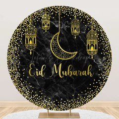 Lofaris Golden Moon Lantern Marble Round Eid Mubarak Backdrop