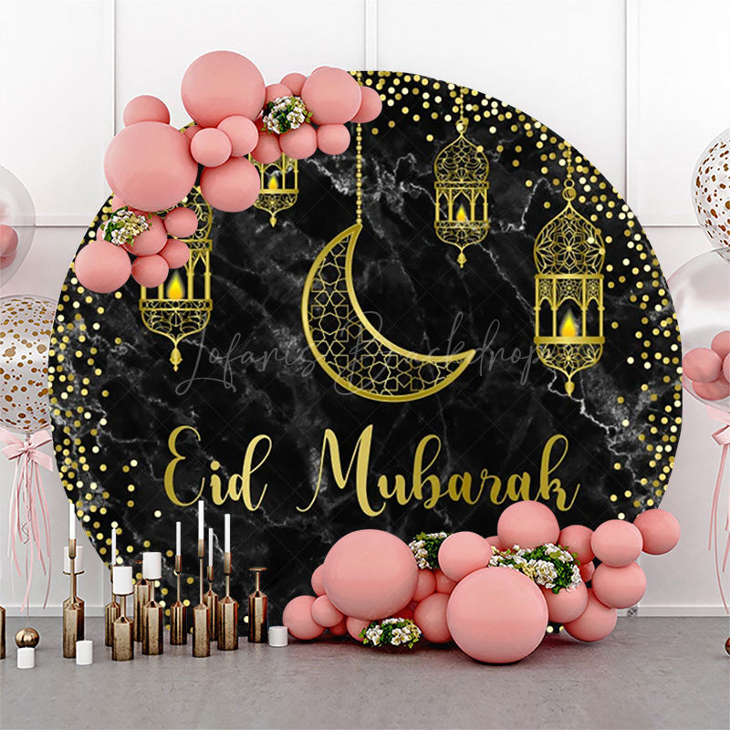 Lofaris Golden Moon Lantern Marble Round Eid Mubarak Backdrop