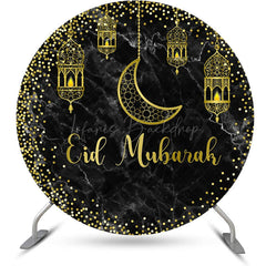 Lofaris Golden Moon Lantern Marble Round Eid Mubarak Backdrop