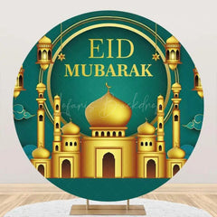 Lofaris Golden Palace Turquoise Round Eid Mubarak Backdrop