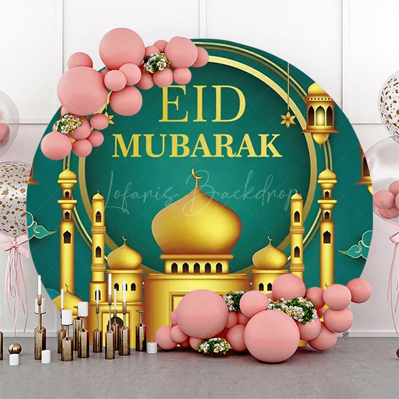 Lofaris Golden Palace Turquoise Round Eid Mubarak Backdrop