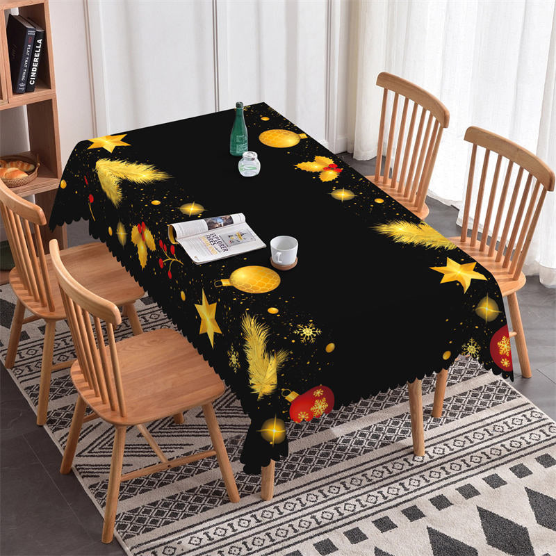 Lofaris Golden Pine Branches Lanterns Christmas Tablecloth