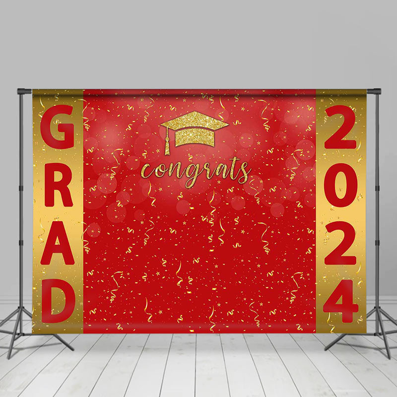 Lofaris Golden Red Ribbon Congrats Backdrop For Graduation