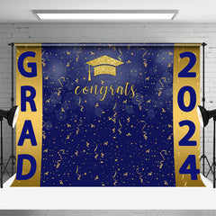 Lofaris Golden Ribbons Blue Congrats Graduation Backdrop