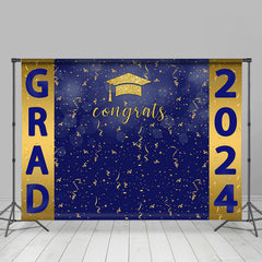 Lofaris Golden Ribbons Blue Congrats Graduation Backdrop