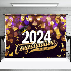 Lofaris Golden Ribbons Purple Bokeh 2024 Graduation Backdrop