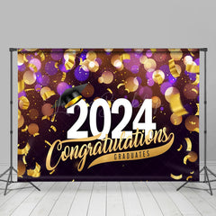 Lofaris Golden Ribbons Purple Bokeh 2024 Graduation Backdrop