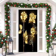 Lofaris Golden Roses Black Door Cover For Valentines Day