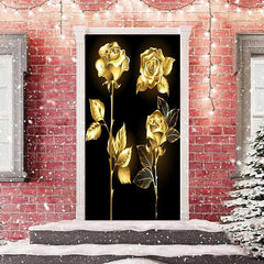 Lofaris Golden Roses Black Door Cover For Valentines Day