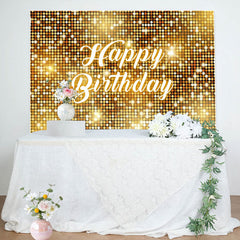 Lofaris Golden Sequins Reflective Happy Birthday Backdrop