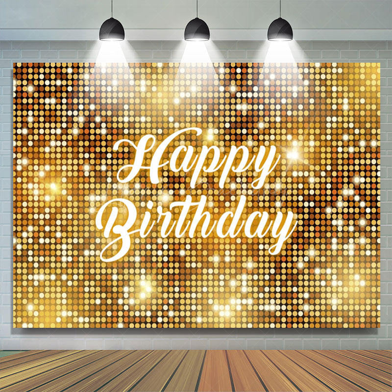 Lofaris Golden Sequins Reflective Happy Birthday Backdrop