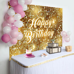 Lofaris Golden Sequins Reflective Happy Birthday Backdrop