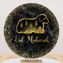 Lofaris Golden Sheep Palace Glitter Marble Round Eid Backdrop