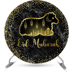 Lofaris Golden Sheep Palace Glitter Marble Round Eid Backdrop