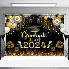 Lofaris Golden Sparkling Balloon Tassel Graduation Backdrop