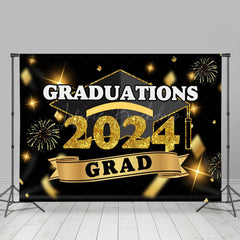 Lofaris Golden Sparkling Ribbons Hat Graduation Backdrop