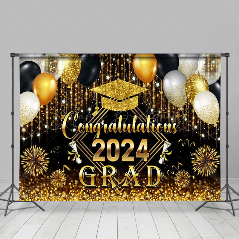 Lofaris Golden Sparkling Tassel Balloon Graduation Backdrop