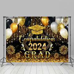 Lofaris Golden Sparkling Tassel Balloon Graduation Backdrop