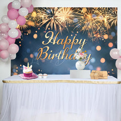 Lofaris Golden Sparks Blue Bokeh Happy Birthday Backdrop