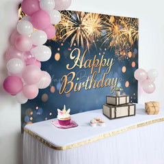 Lofaris Golden Sparks Blue Bokeh Happy Birthday Backdrop