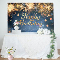 Lofaris Golden Sparks Blue Bokeh Happy Birthday Backdrop