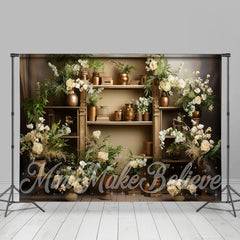 Lofaris Golden Vase Cabinet Rack Flowers Spring Backdrop