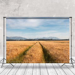 Lofaris Golden Wheat Field Blue Sky Outdoor Beautiful Backdrop